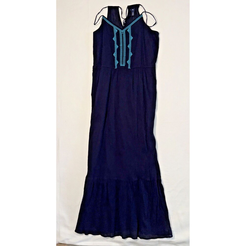GAP Women Navy Maxi Dress Size L , Embroidered, Cotton, Gauze, Boho, Western